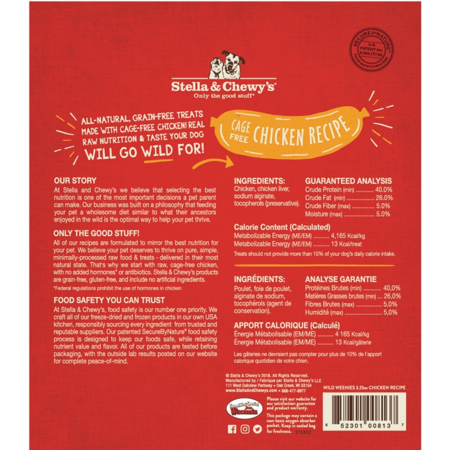 Stella & Chewy's Wild Weenies Grain Free Chicken Recipe Freeze Dried Raw Dog Treats
