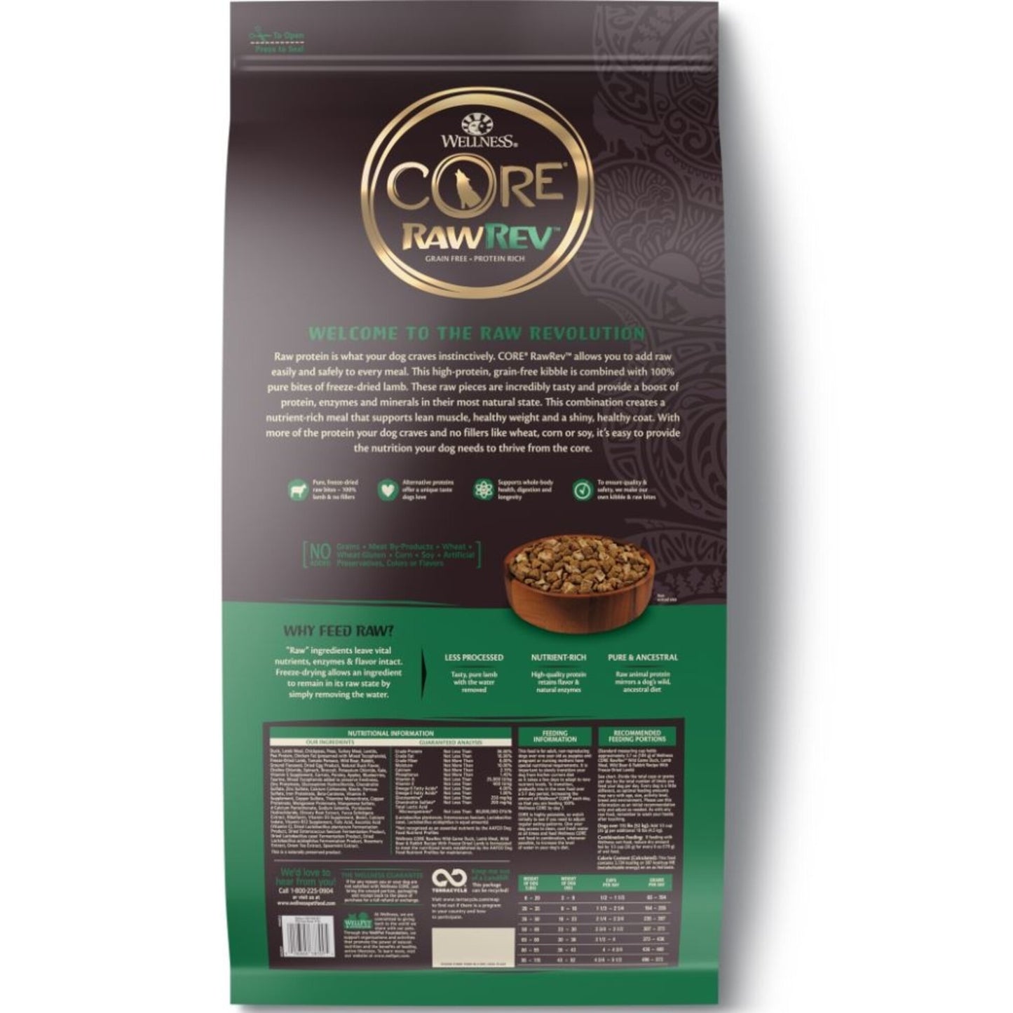 Wellness CORE RawRev Natural Grain Free Wild Game Duck, Lamb, Wild Boar & Rabbit with Freeze Dried Lamb Dry Dog Food