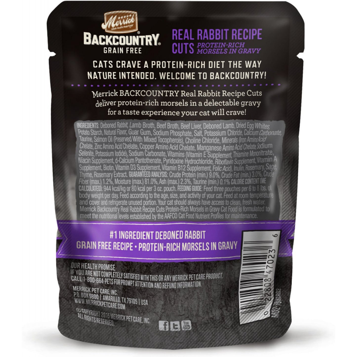 Merrick Backcountry Grain Free Real Rabbit Cuts Recipe Cat Food Pouch