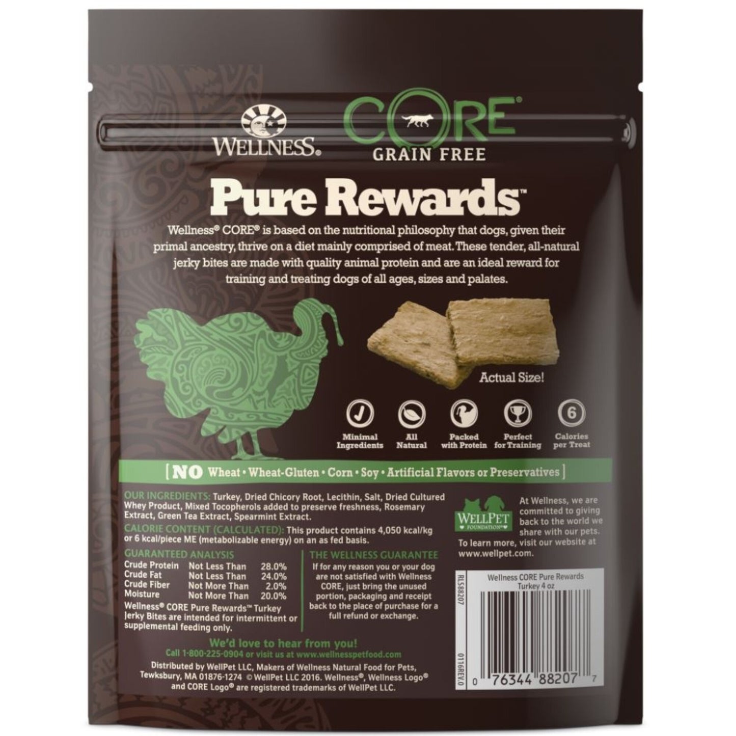 Wellness CORE Natural Grain Free Pure Rewards Turkey Recipe Jerky Bites Dog Treats