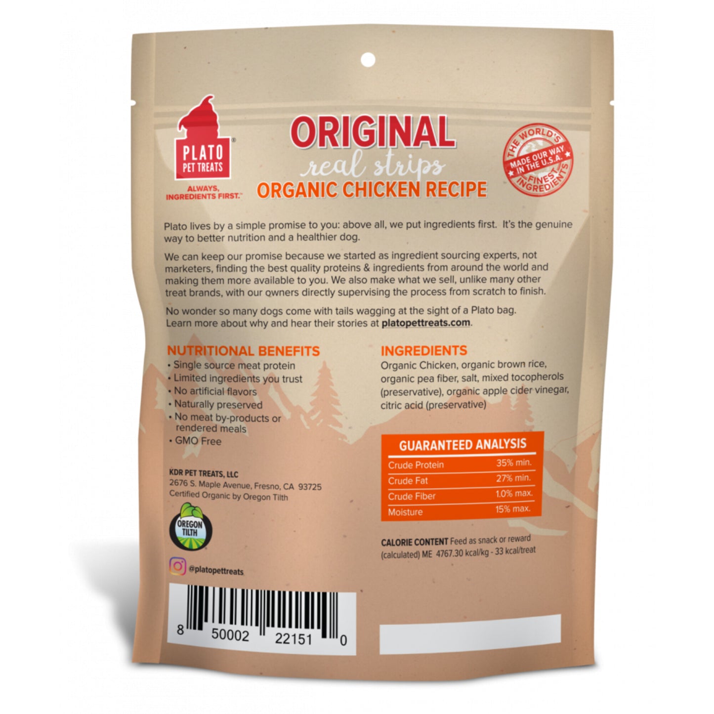 Plato Organic Chicken Strips Dog Treats