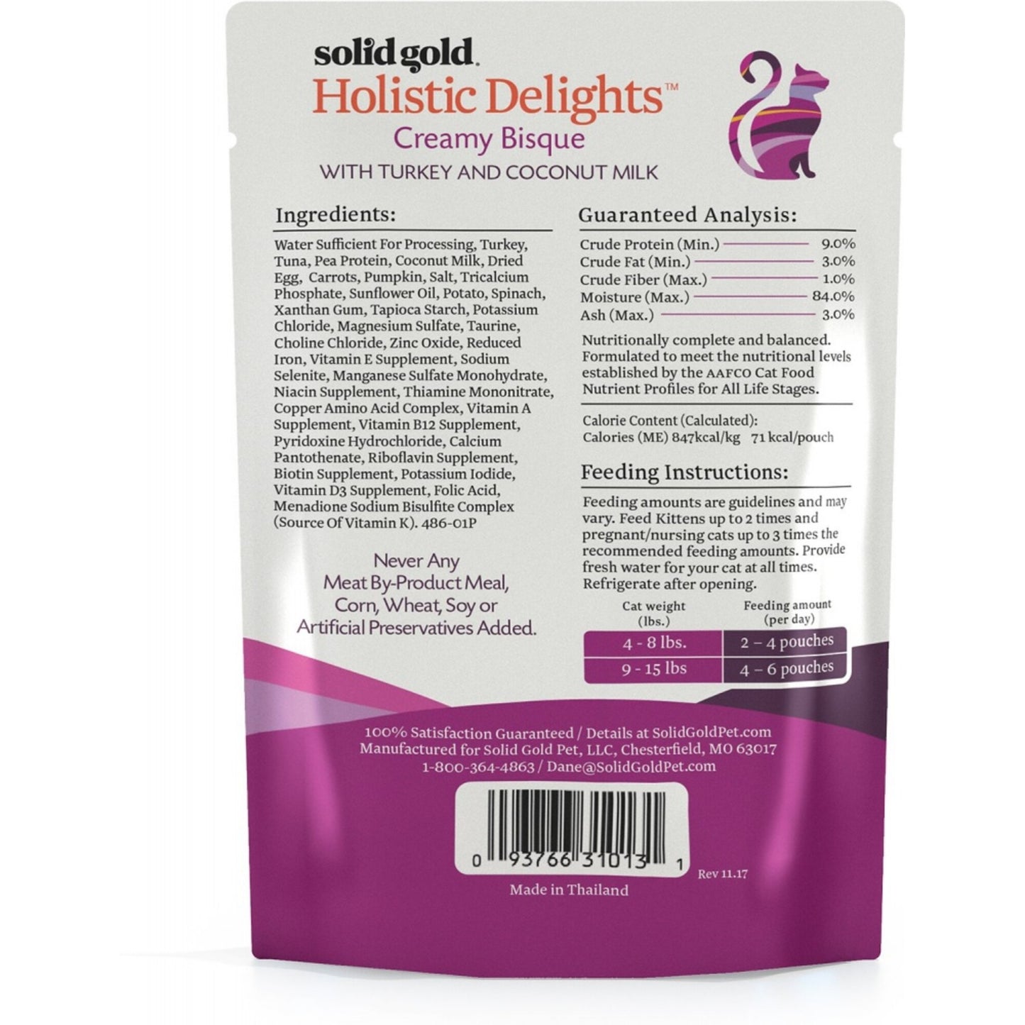 Solid Gold Holistic Delights Grain Free Creamy Bisque with Turkey & Coconut Milk Wet Cat Food Pouch