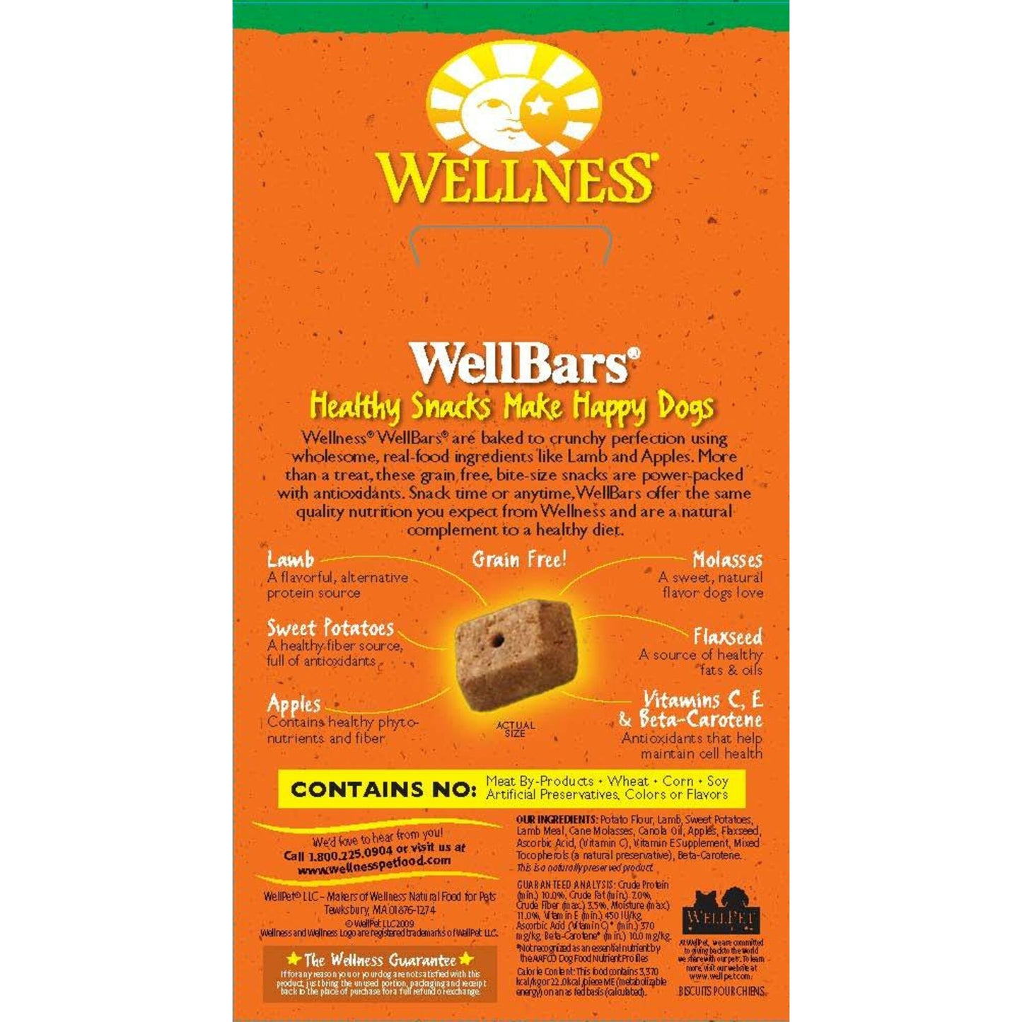 Wellness Natural Grain Free Wellbars Crunchy Dog Treats, Lamb and Apples Recipe Dog Treats