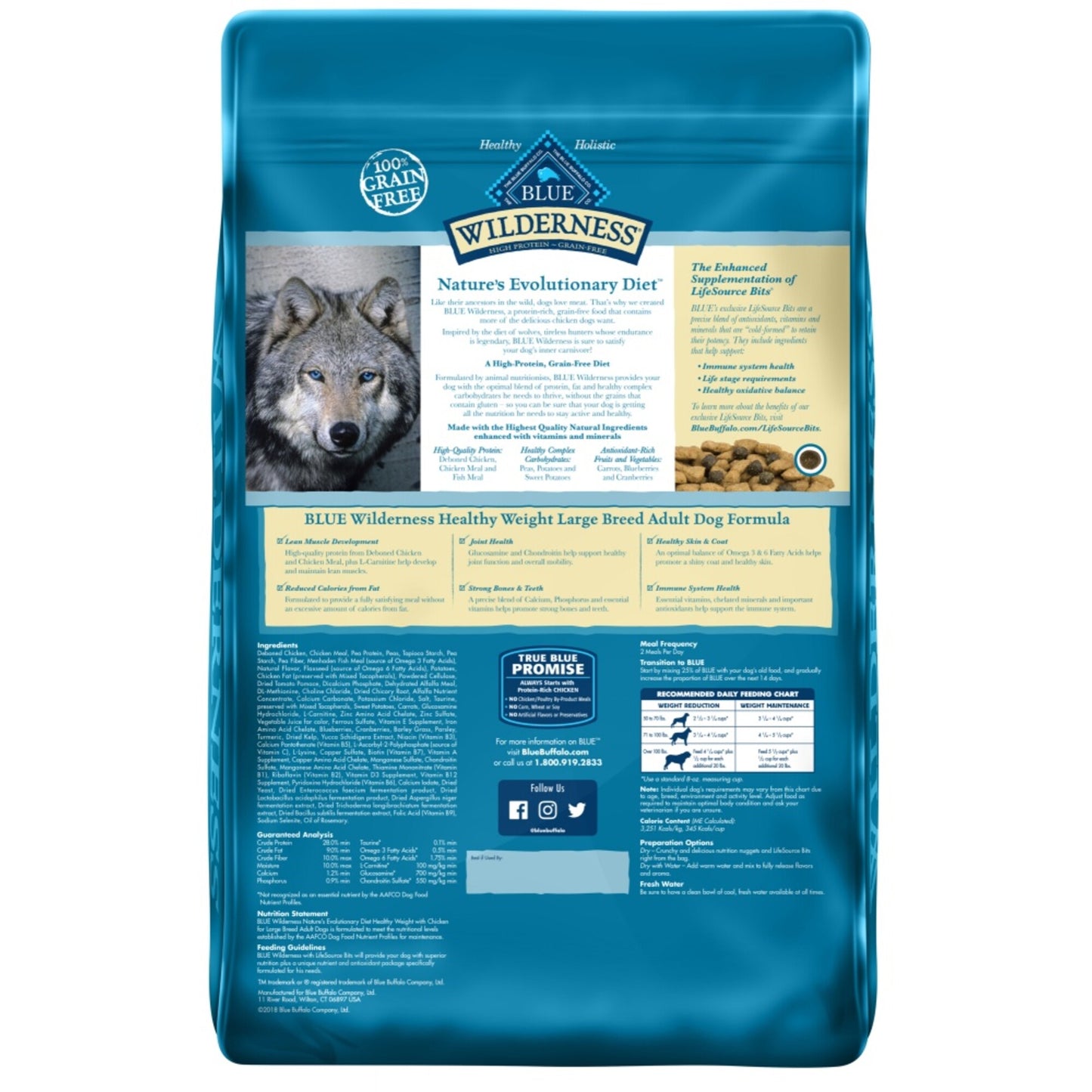 Blue Buffalo Wilderness Grain Free Healthy Weight High Protein Chicken Recipe Large Breed Adult Dry Dog Food
