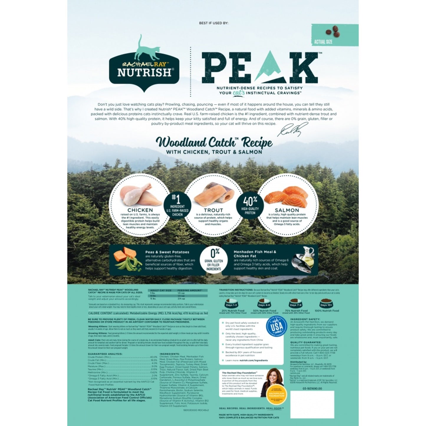 Rachael Ray Nutrish Peak Grain Free Woodland Catch Chicken, Trout, & Salmon Recipe Dry Cat Food