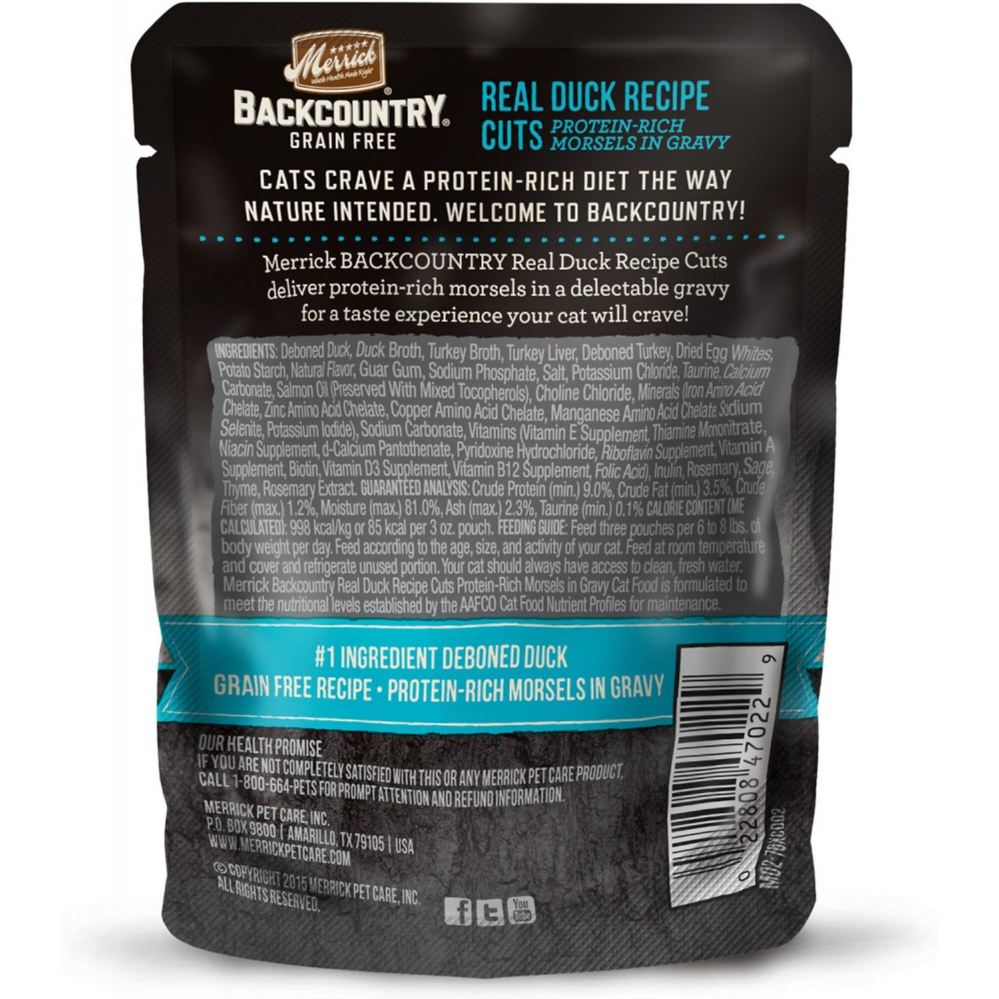 Merrick Backcountry Grain Free Real Duck Cuts Recipe Cat Food Pouch