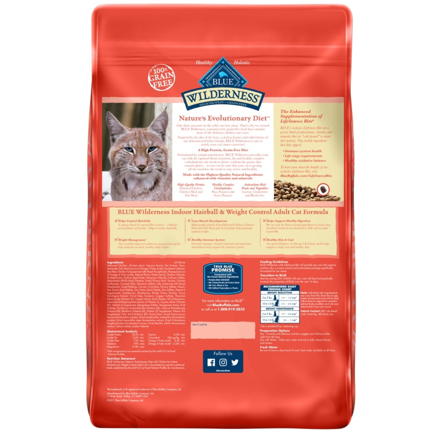 Blue Buffalo Wilderness Grain Free Hairball & Weight Control Natural Chicken High Protein Recipe Indoor Dry Cat Food