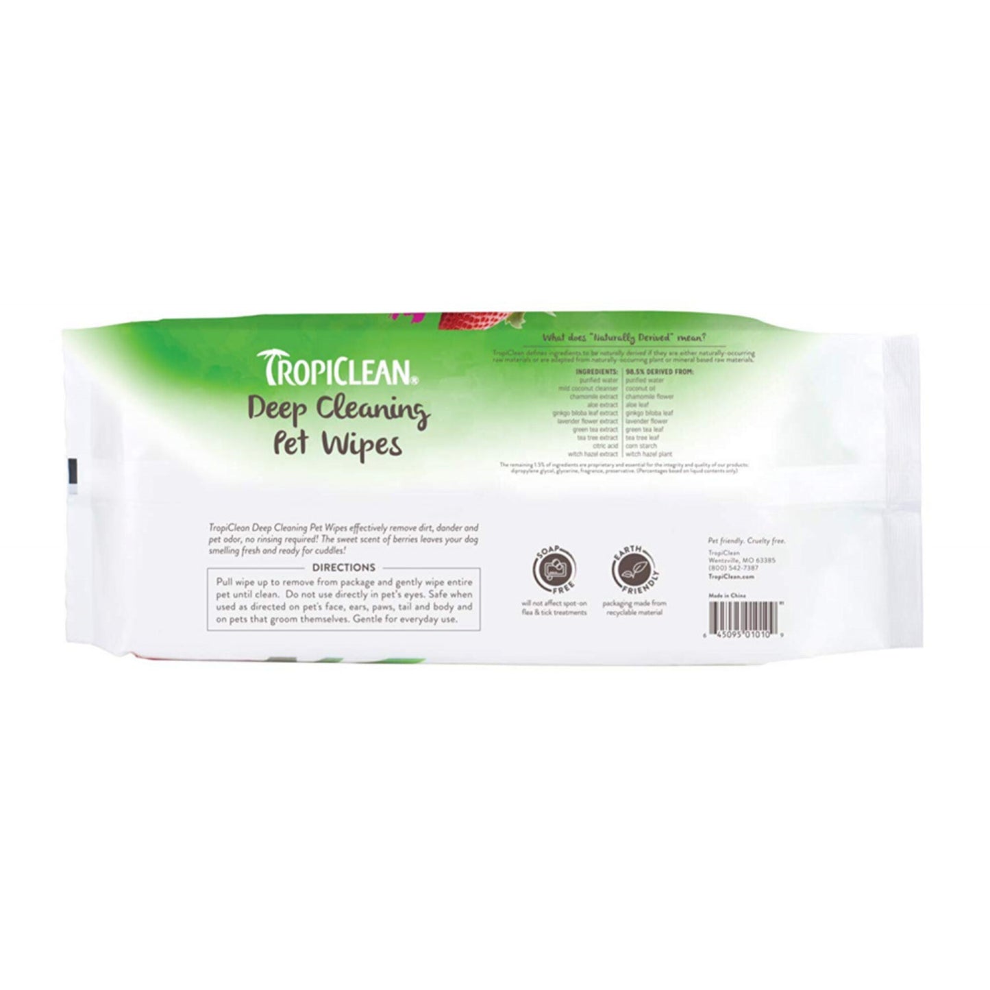 TropiClean Deep Cleaning Berry & Coconut Deodorizing Wipes for Dogs & Cats
