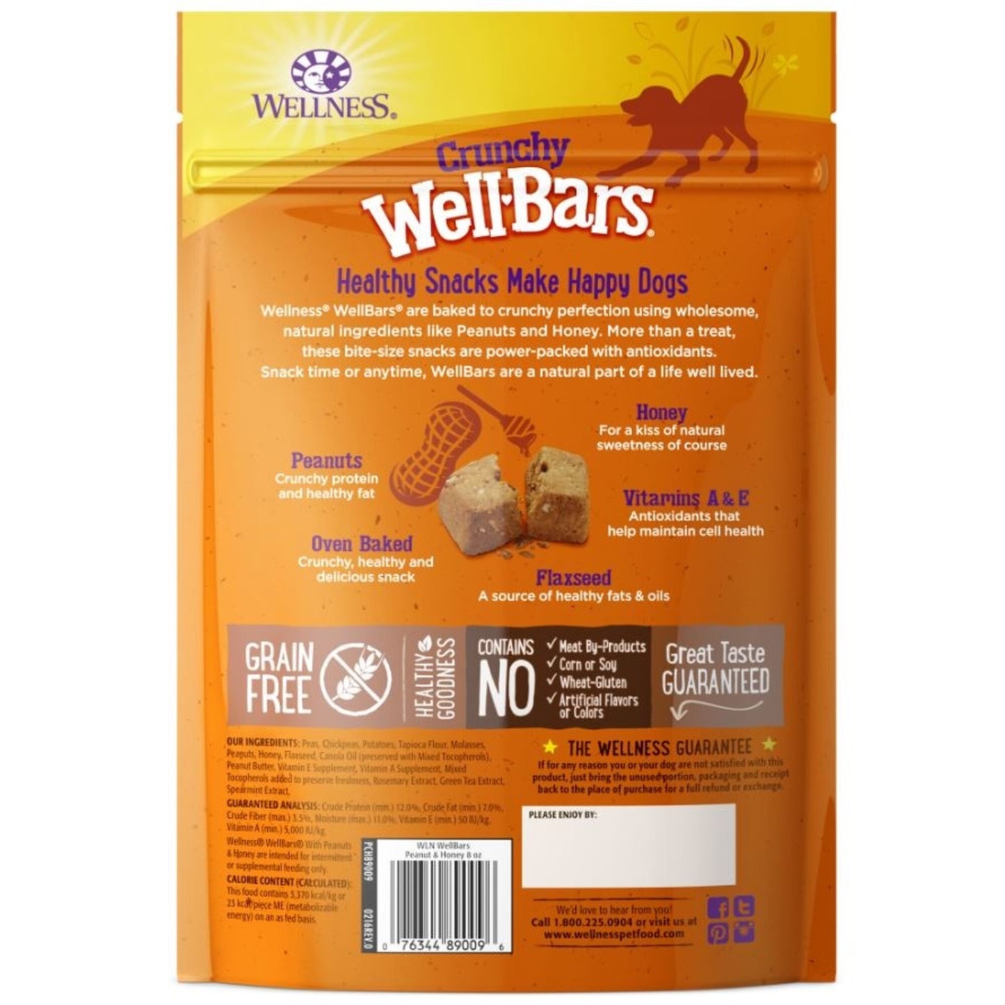Wellness Natural Grain Free Wellbars Crunchy Peanut and Honey Recipe Dog Treats
