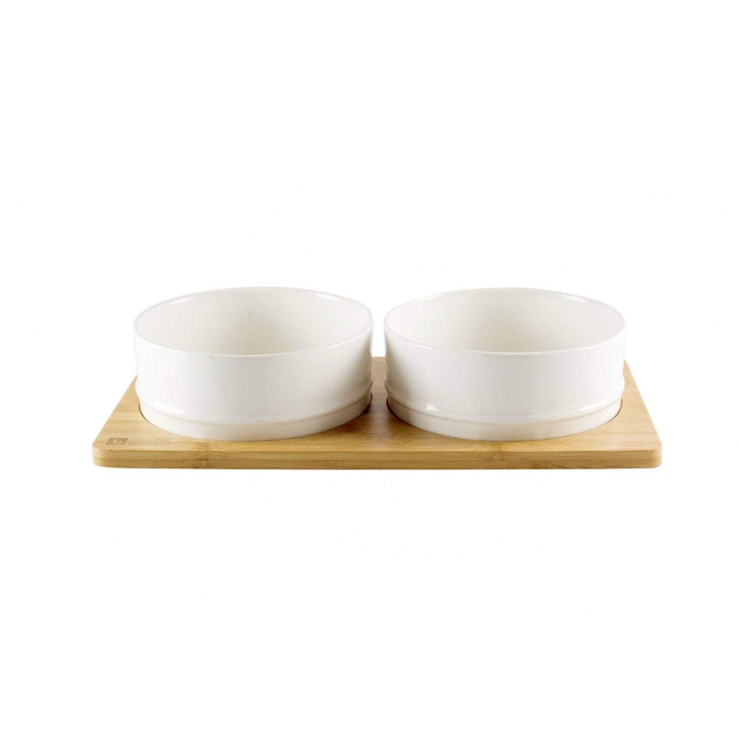 BeOneBreed White Ceramic Bowls on Bamboo Base