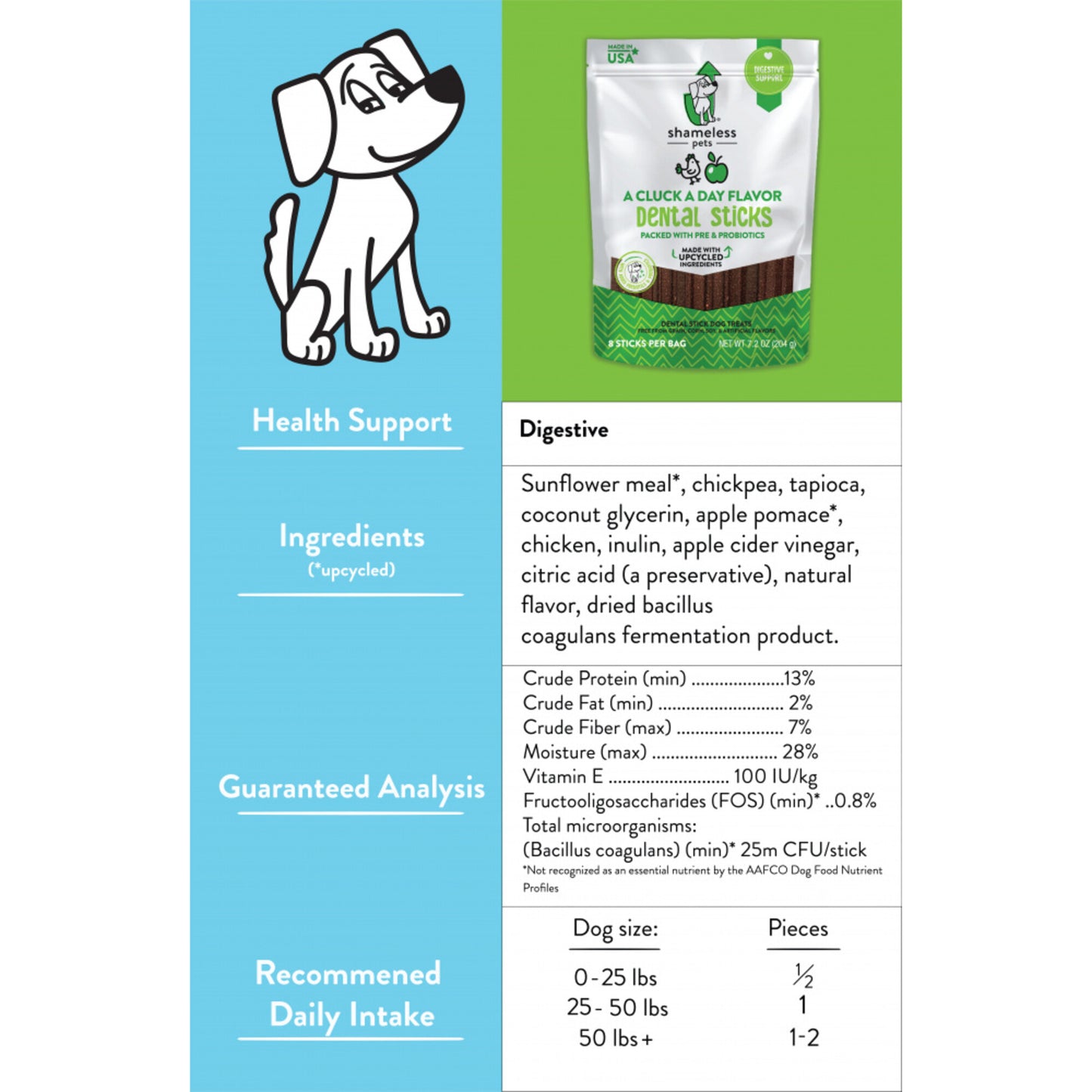 Shameless Pets A Cluck A Day Prebiotic Probiotic Dental Stick Dog Treats