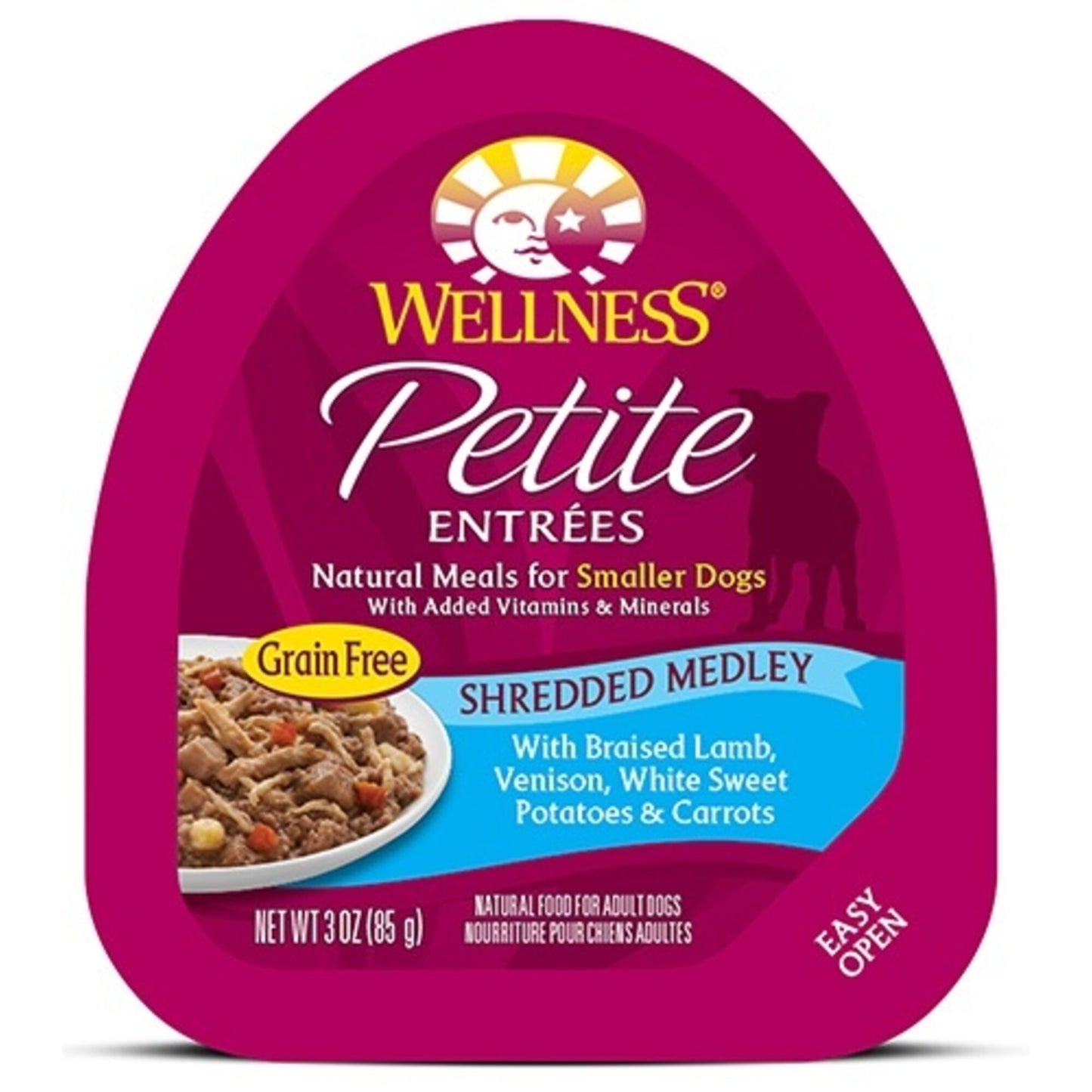Wellness Small Breed Natural Petite Entrees Shredded Medley with Braised Lamb, Venison, White Sweet Potatoes and Carrots Dog Food Tray