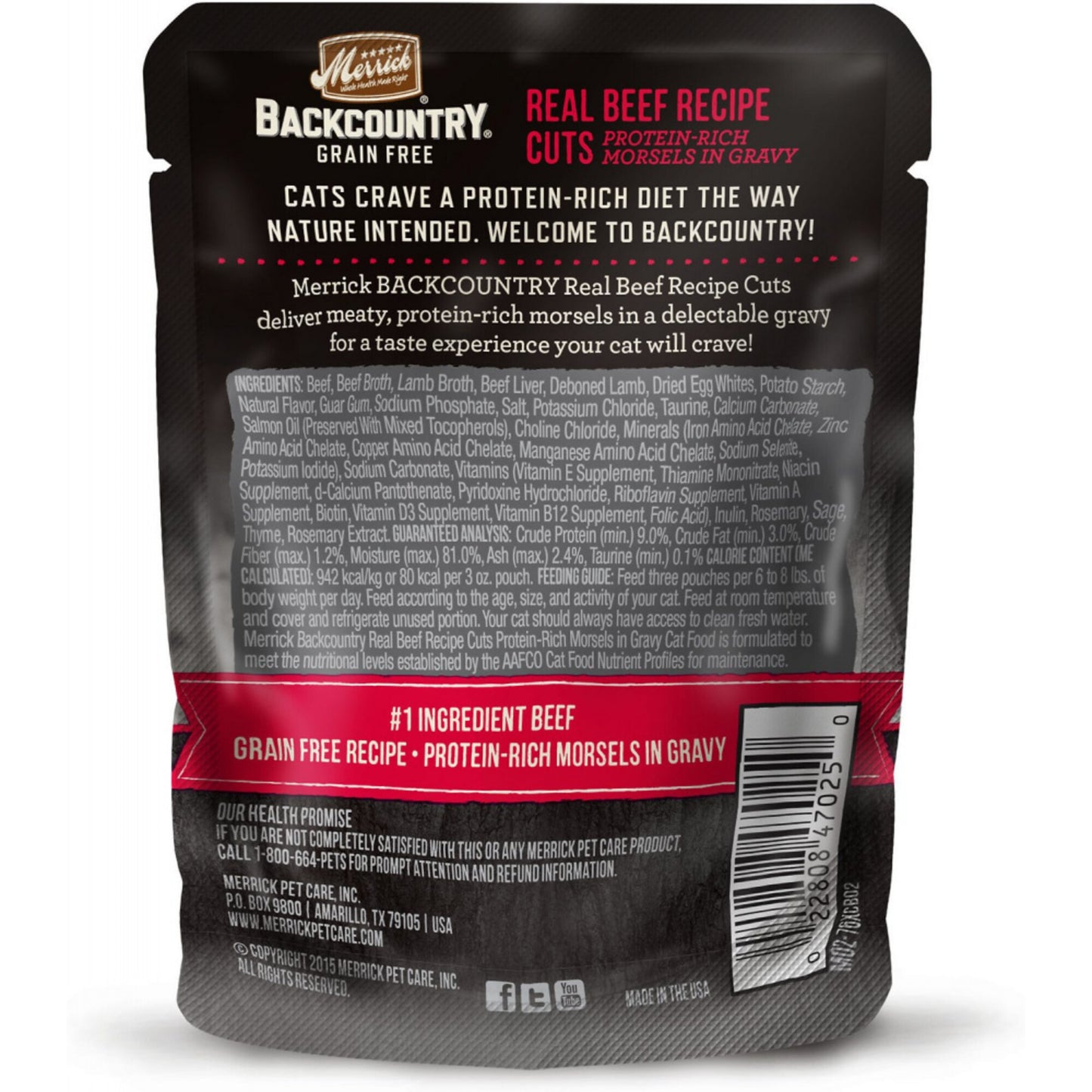 Merrick Backcountry Grain Free Real Beef Cuts Recipe Cat Food Pouch