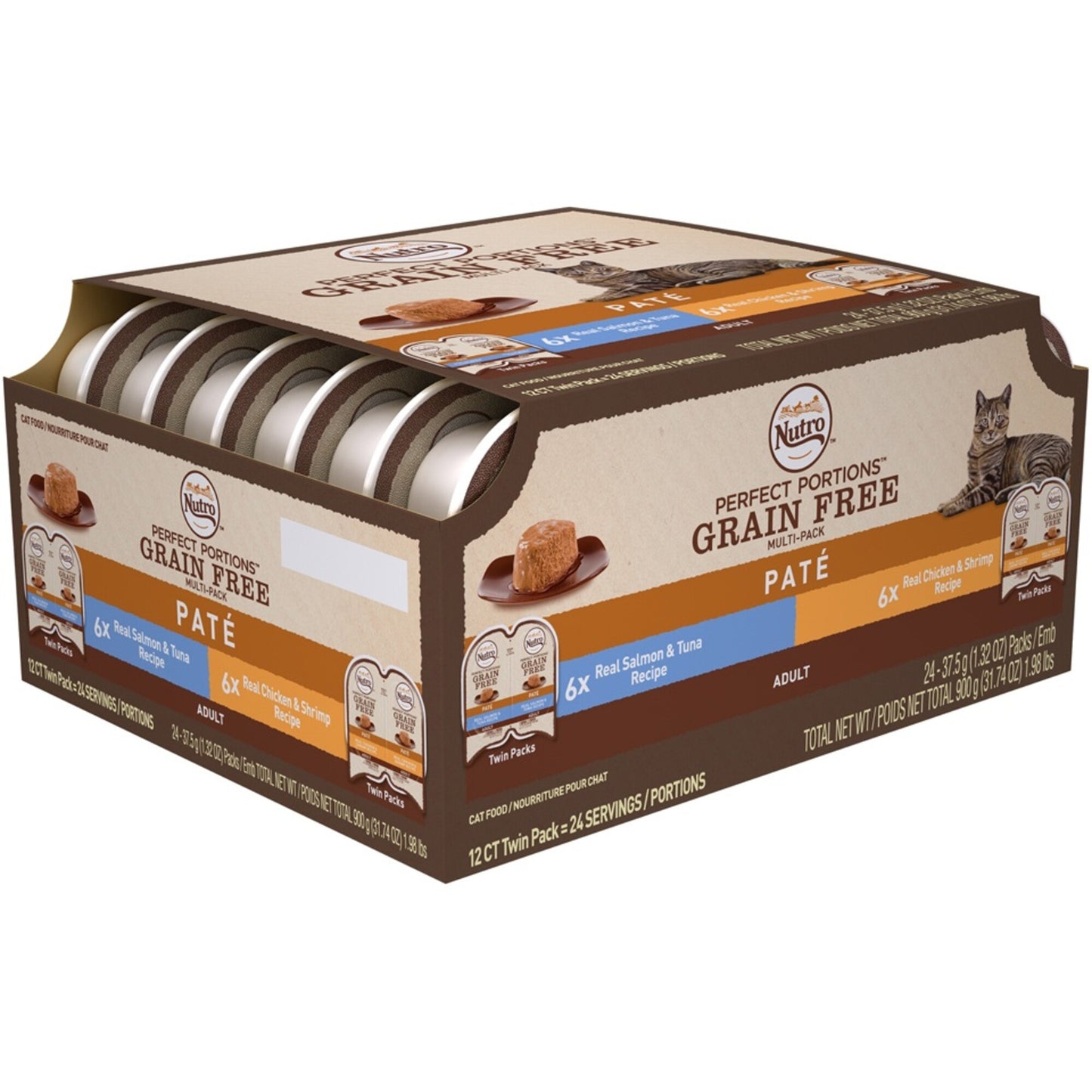 Nutro Perfect Portions Grain Free Salmon & Tuna and Chicken & Shrimp Pate Wet Cat Food Tray Variety Pack