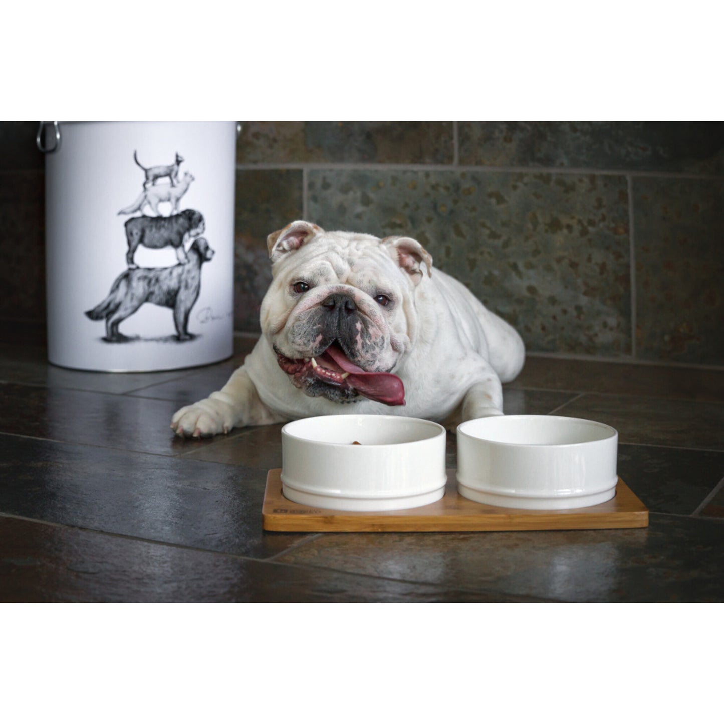 BeOneBreed White Ceramic Bowls on Bamboo Base