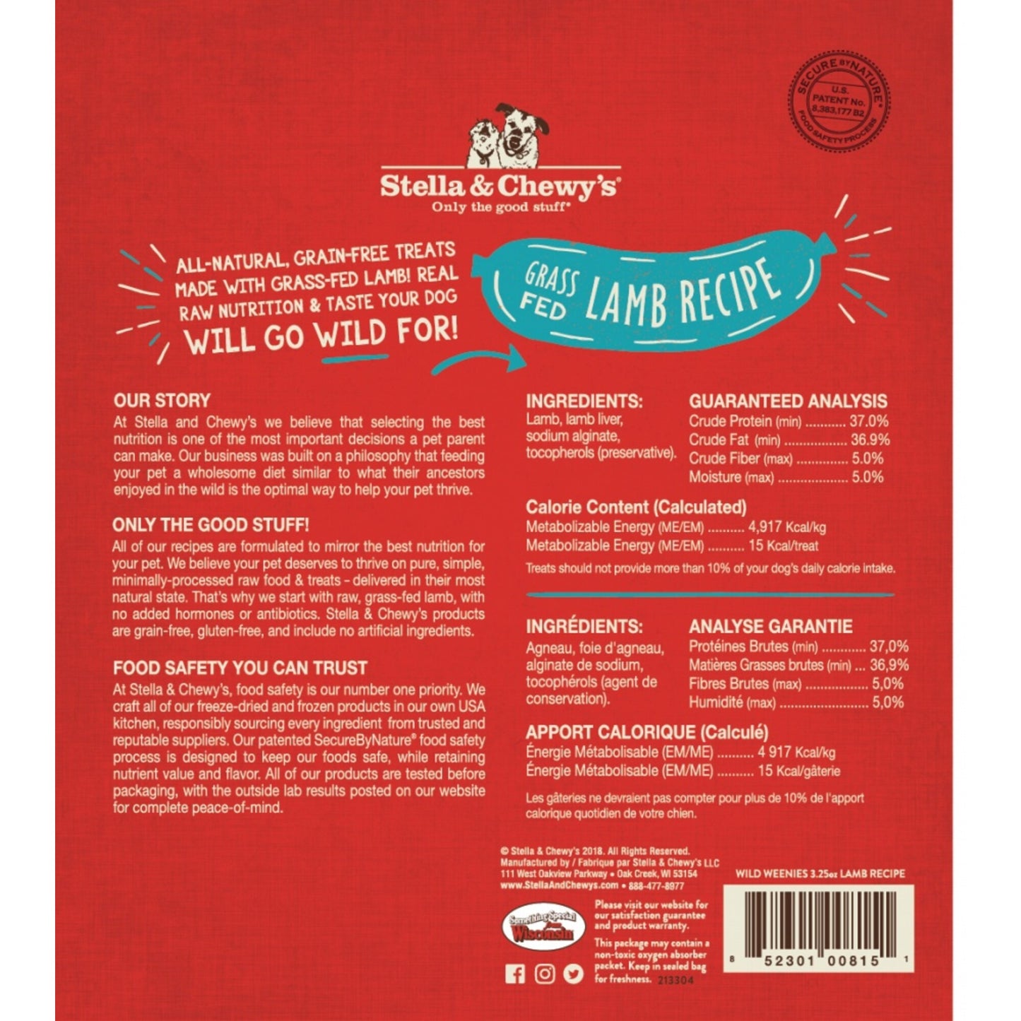 Stella & Chewy's Wild Weenies Grain Free Lamb Recipe Freeze Dried Raw Dog Treats