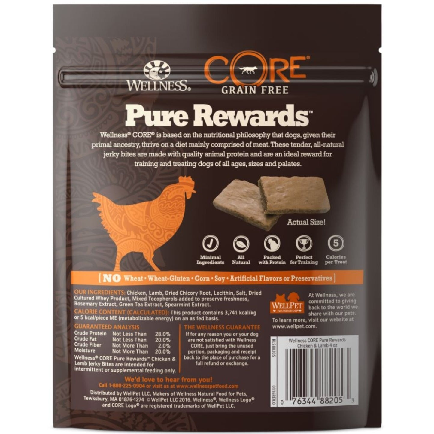 Wellness CORE Natural Grain Free Pure Rewards Chicken and Lamb Recipe Jerky Bites Dog Treats