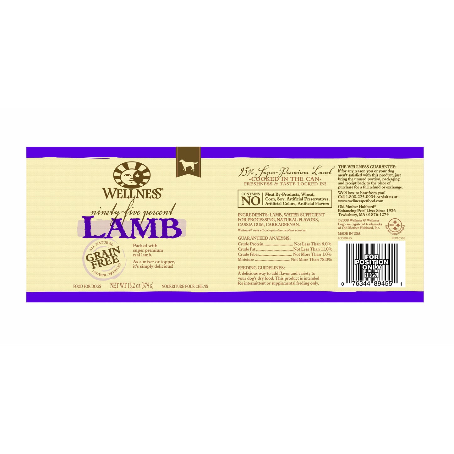 Wellness Natural Grain Free 95%  Lamb Recipe Adult Wet Canned Dog Food