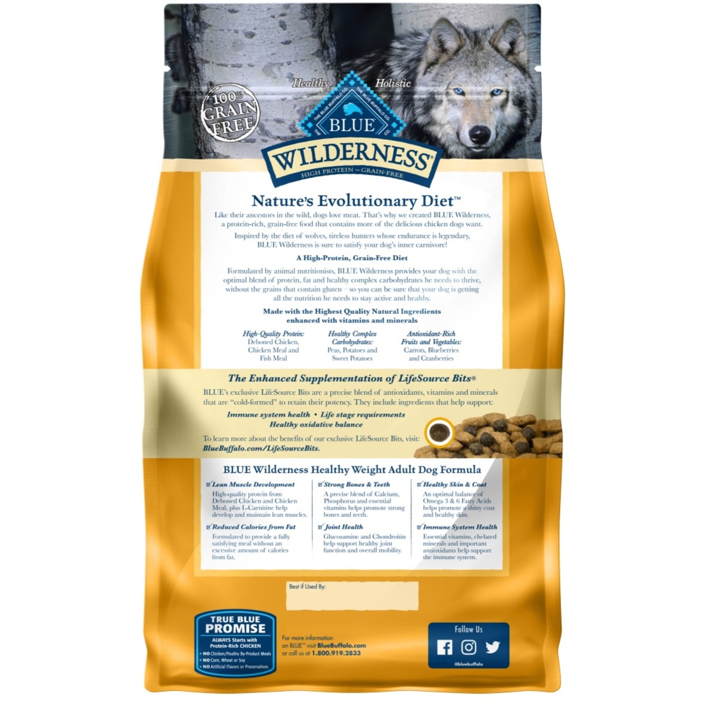 Blue Buffalo Wilderness Grain Free Healthy Weight Natural Chicken Recipe Adult Dry Dog Food