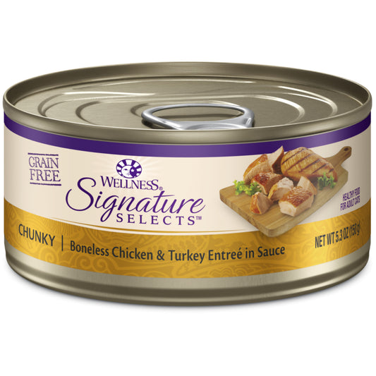 Wellness Signature Selects Grain Free Natural Chunky White Meat Chicken and Turkey Entree in Sauce Wet Canned Cat Food