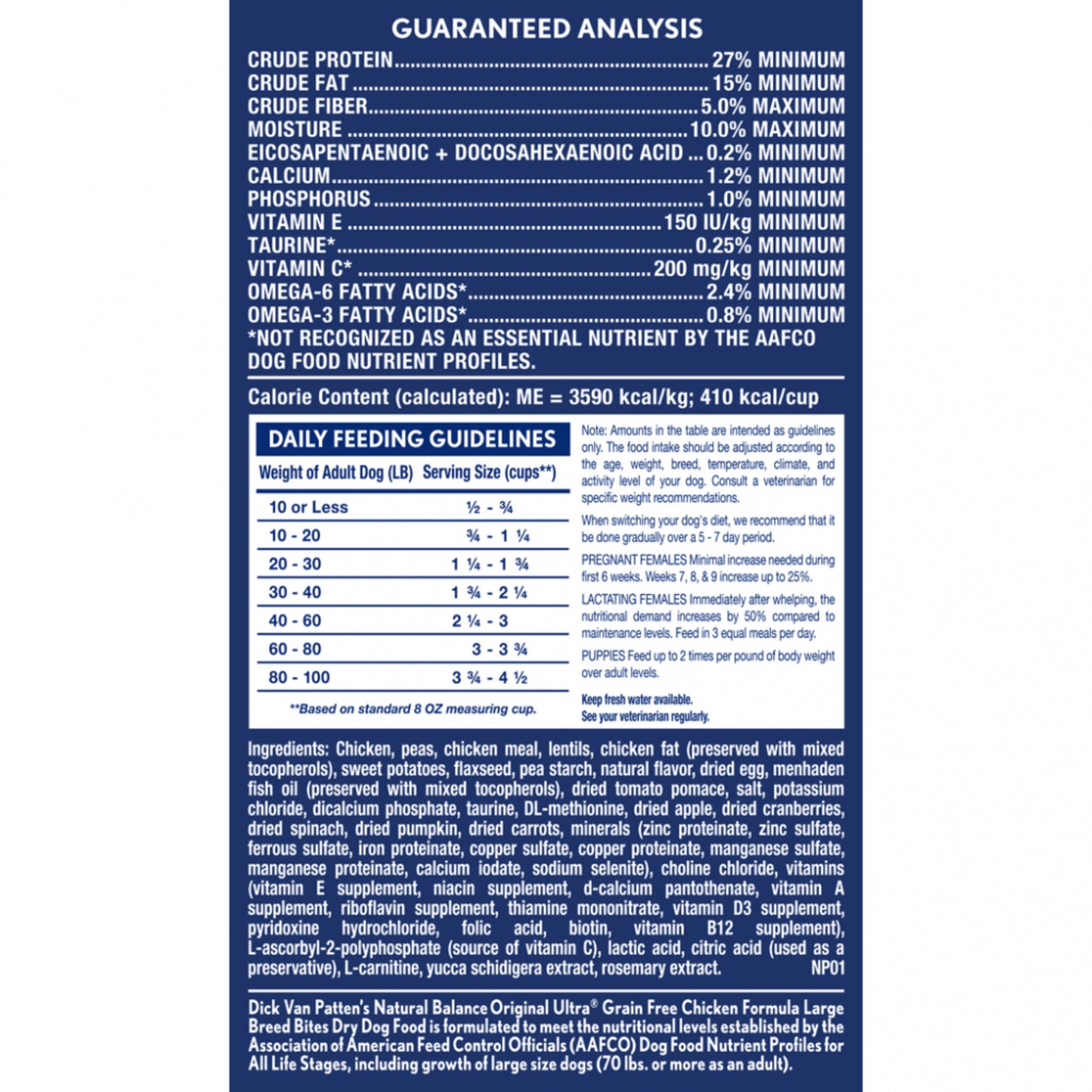 Natural Balance Original Ultra Grain Free Large Breed Bites Chicken Recipe Dry Dog Food