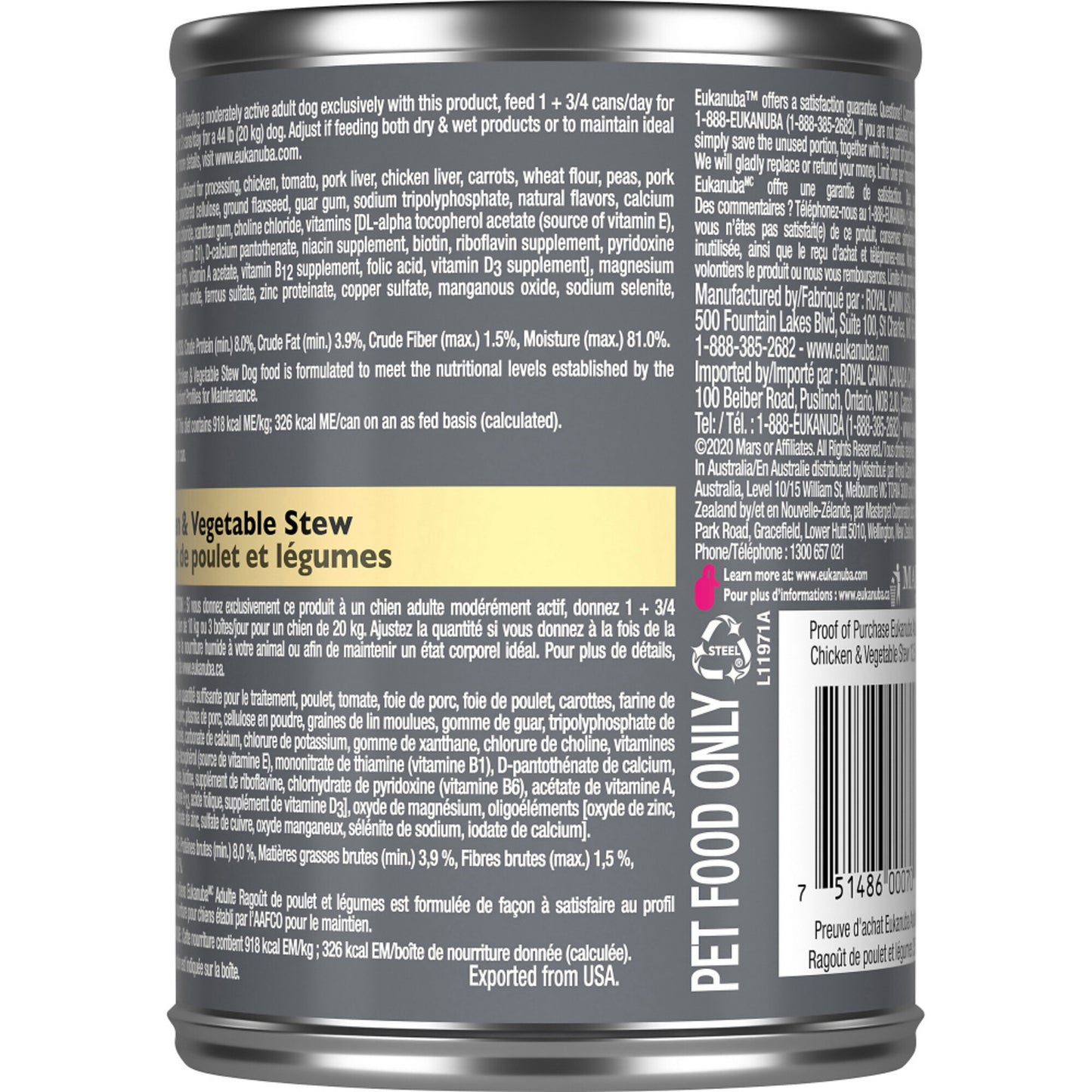 Eukanuba Adult Chicken & Vegetable Stew Canned Dog Food