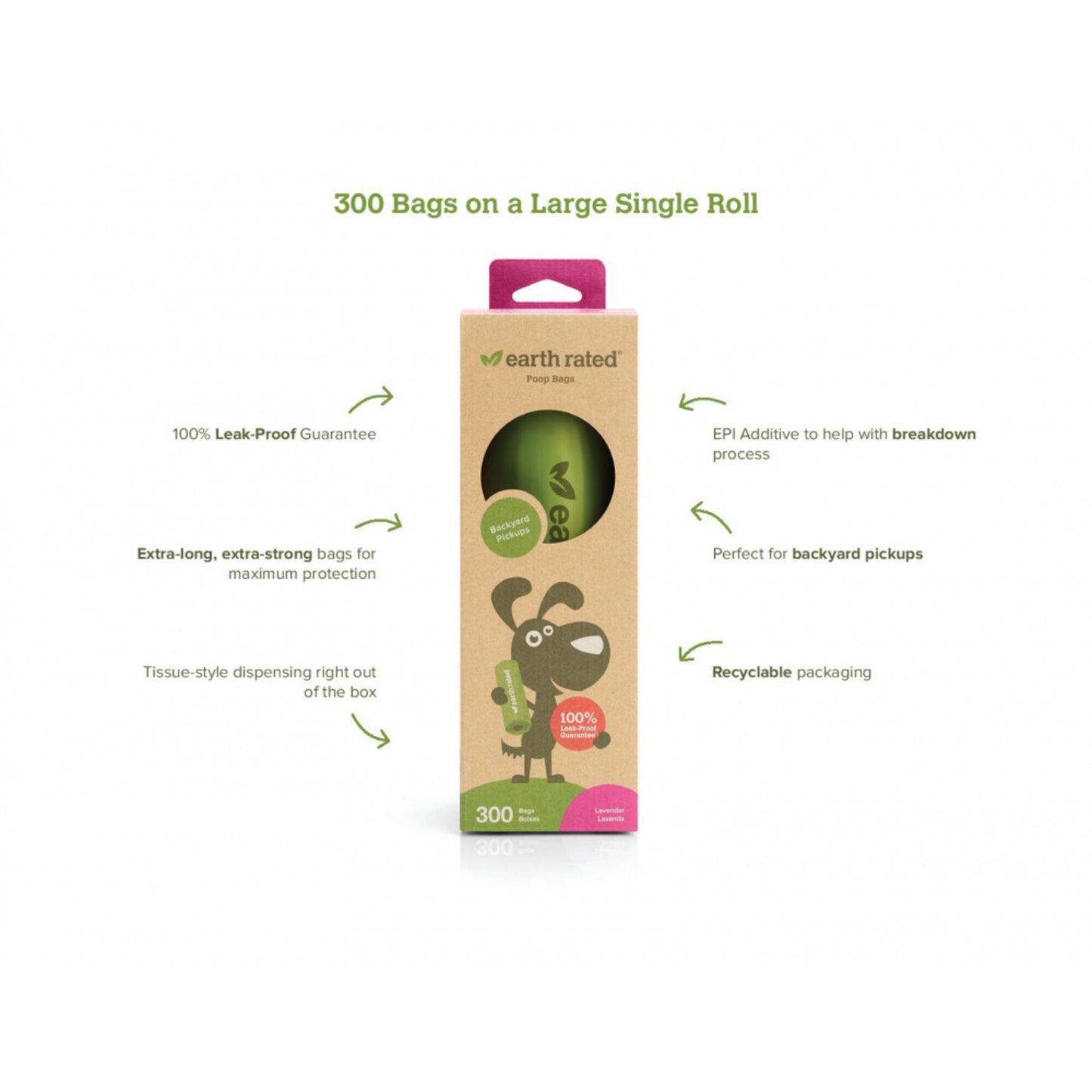 Earth Rated Large Roll Unscented Waste Bags - 300 Count