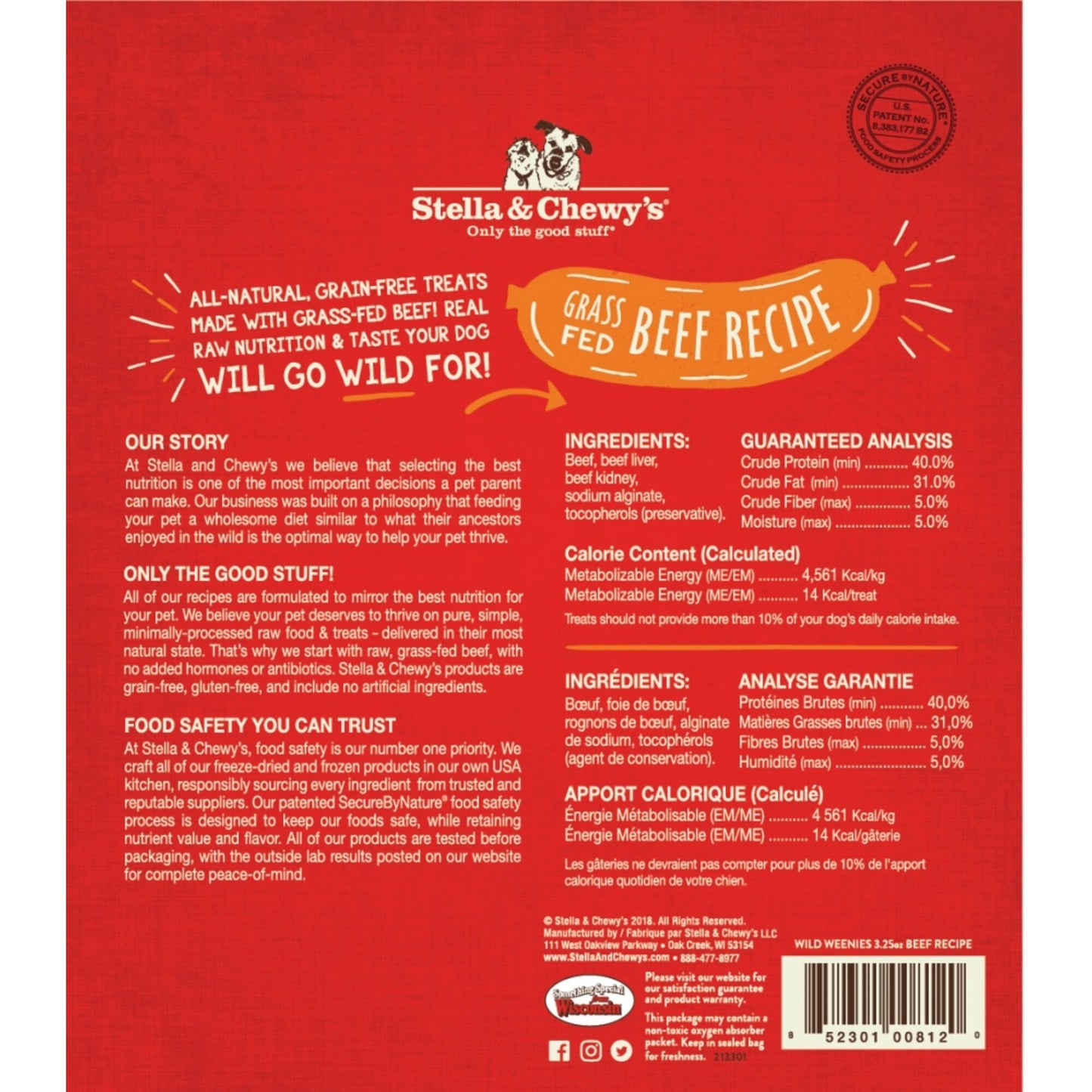 Stella & Chewy's Wild Weenies Grain Free Beef Recipe Freeze Dried Raw Dog Treats