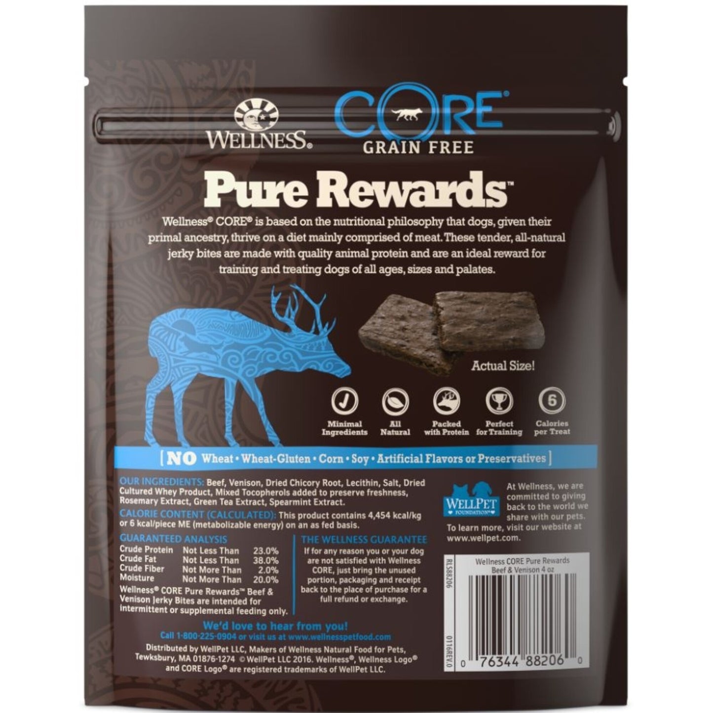 Wellness CORE Natural Grain Free Pure Rewards Beef and Venison Recipe Jerky Bites Dog Treats