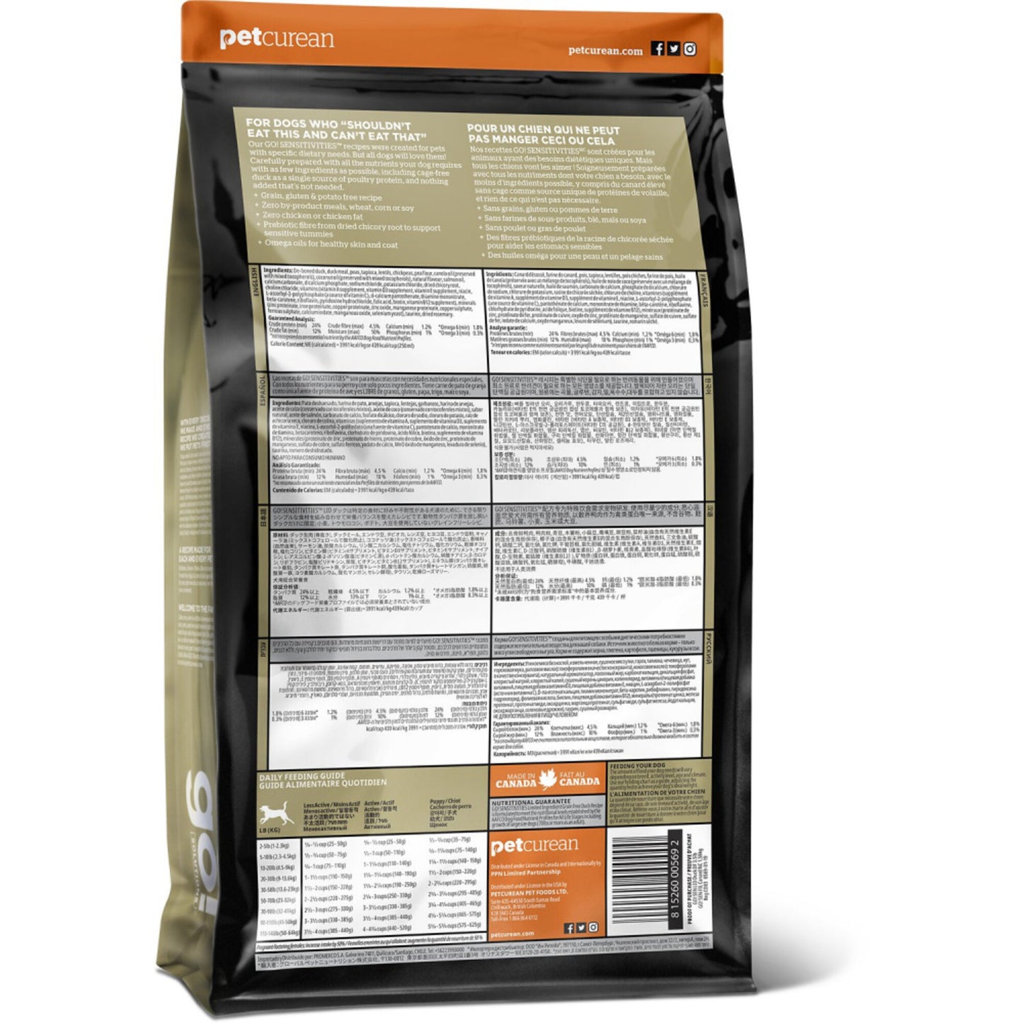 Petcurean GO! Solutions Sensitivies Grain Free Duck Recipe Dry Dog Food