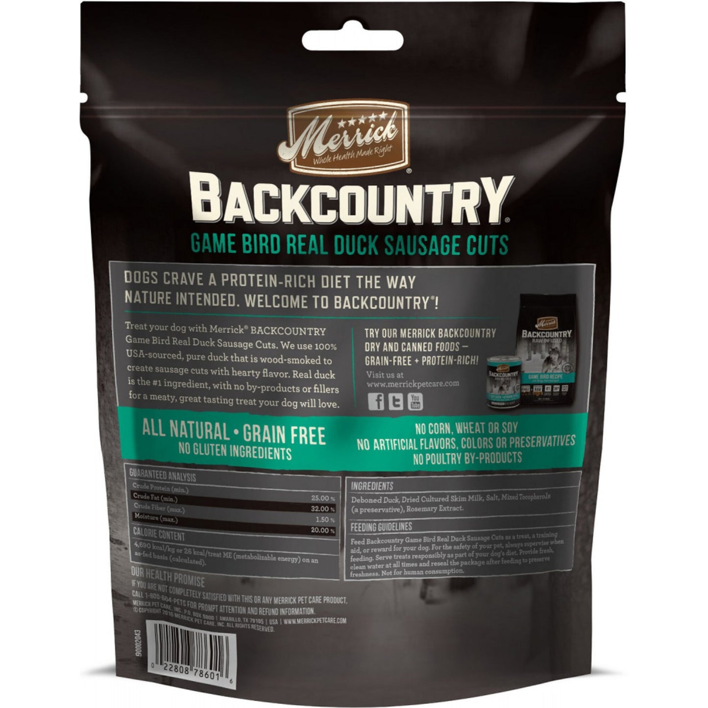 Merrick Backcountry Game Bird Grain Free Real Duck Sausage Cuts Dog Treats