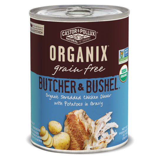 Castor and Pollux Organix Butcher and Bushel Organic Shredded Chicken with Dinner with Potato Canned Dog Food
