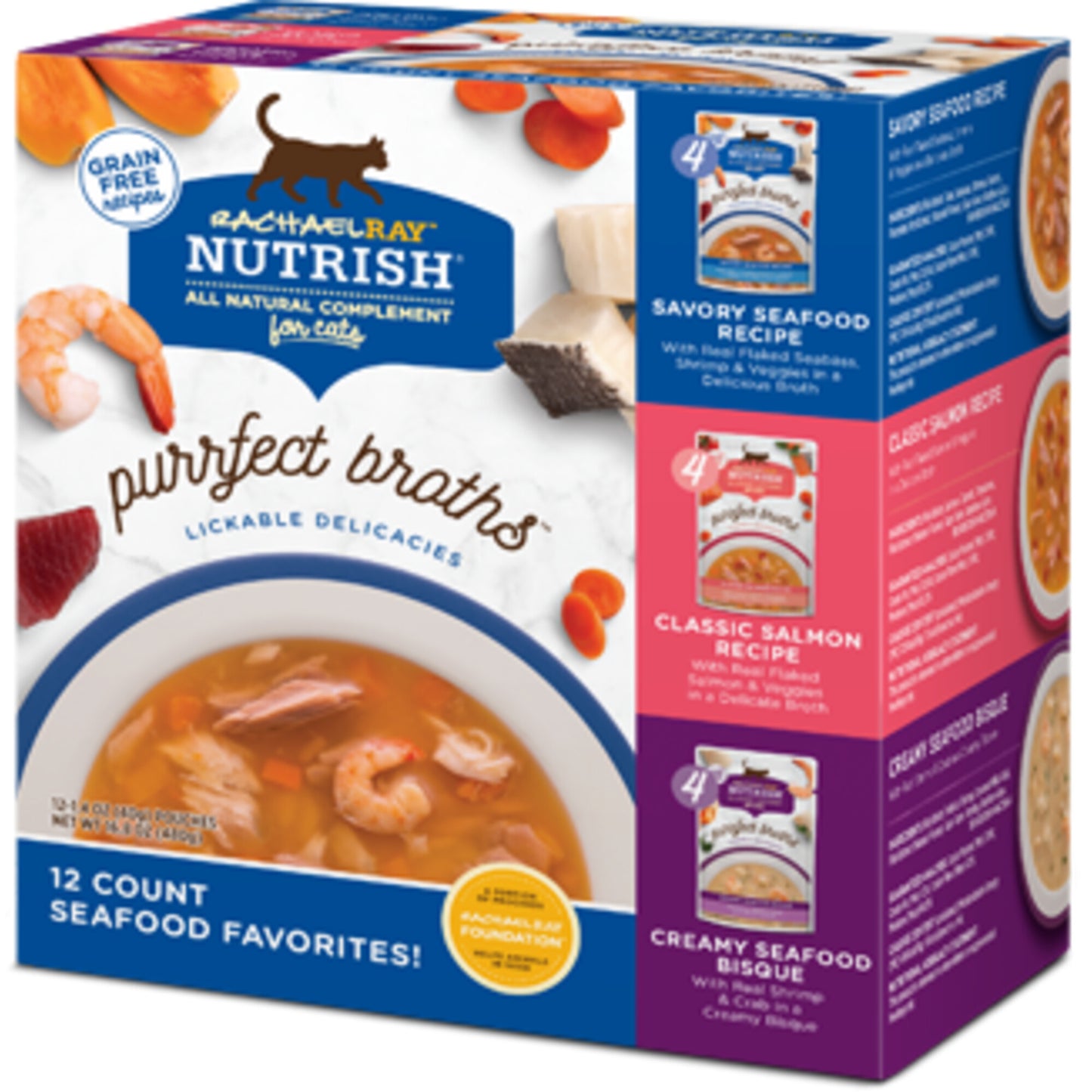 Rachael Ray Nutrish Purrfect Broths Seafood Favorites Wet Cat Food Topper Variety Pack