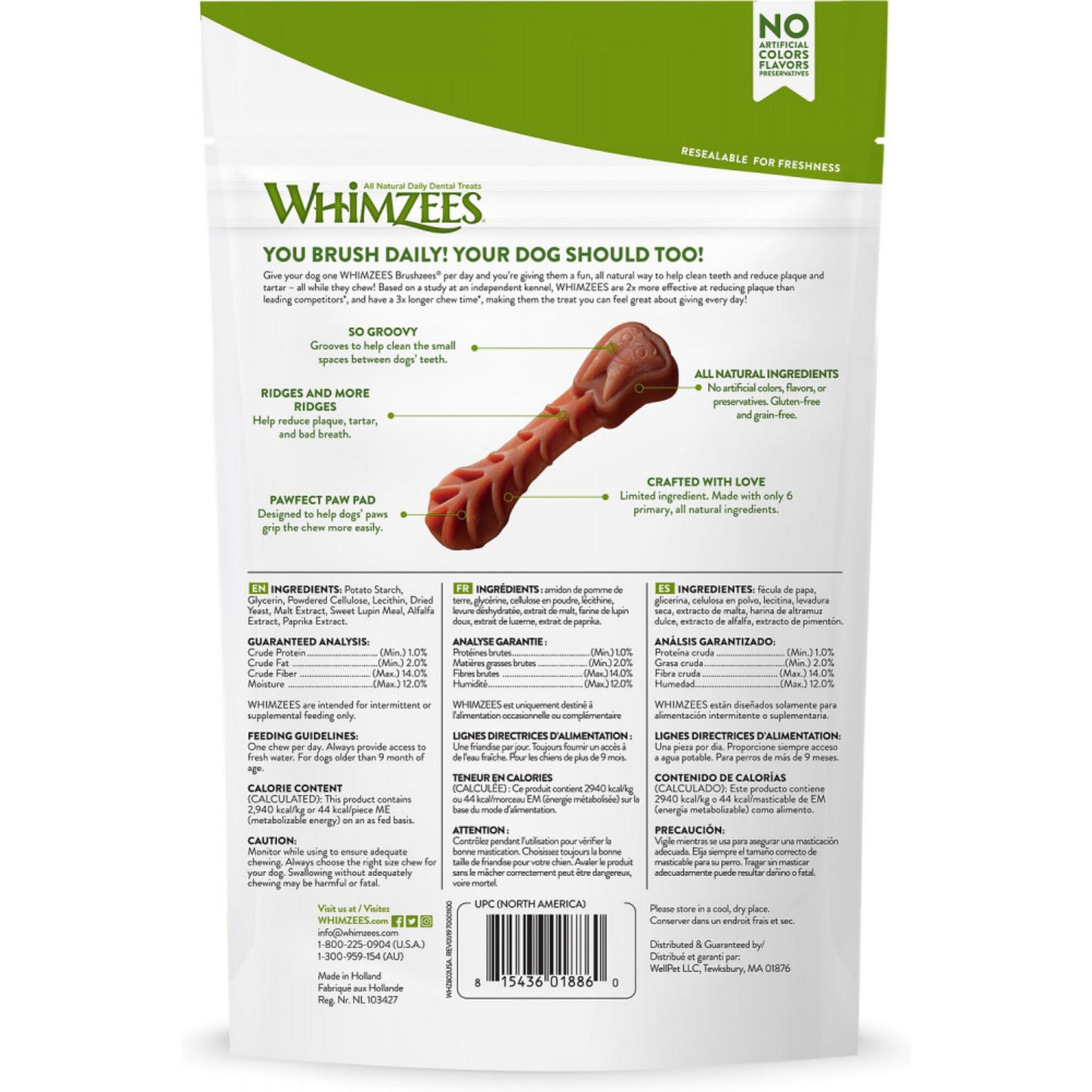 Whimzees Daily Use Brushzees Medium Pack Dental Dog Treats