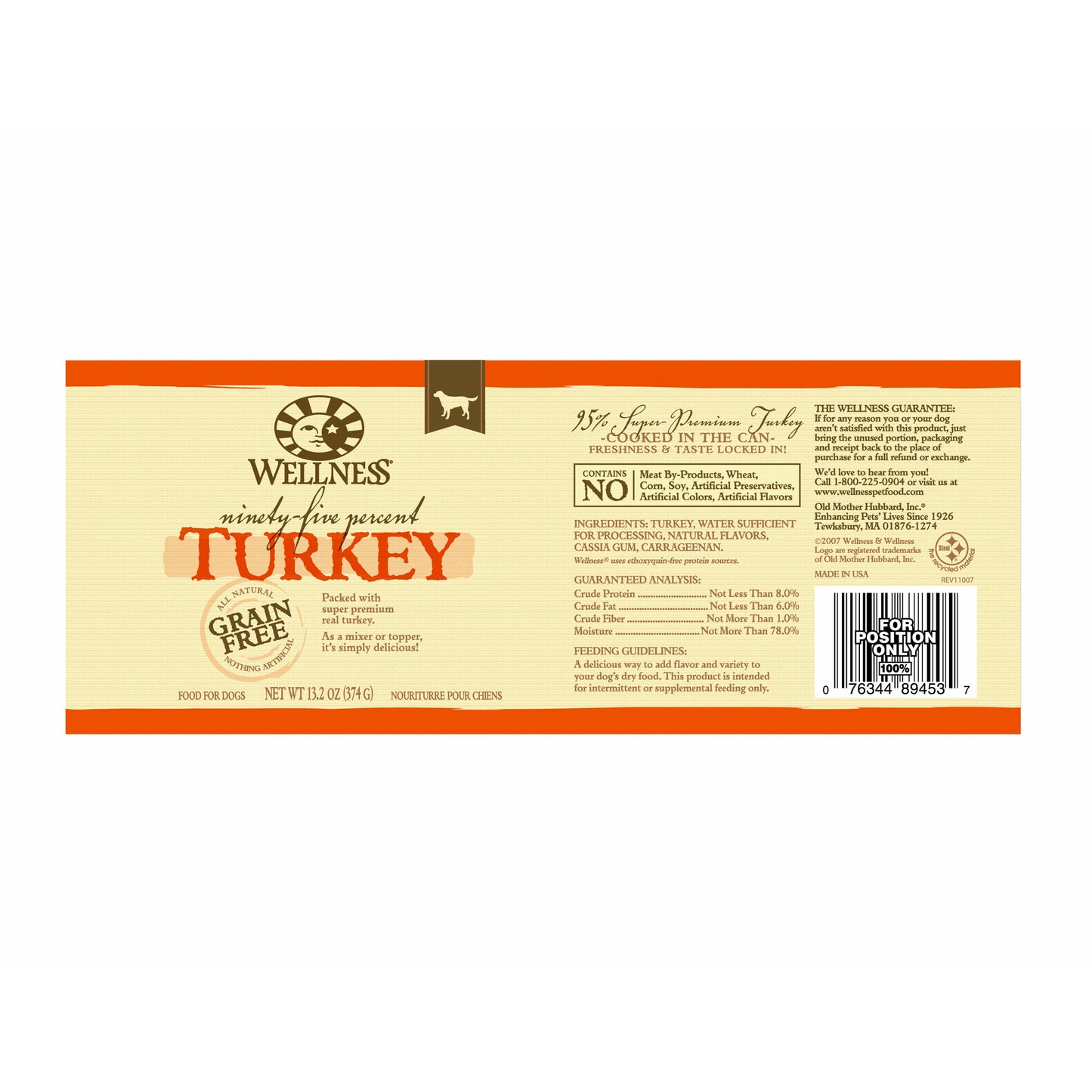 Wellness Natural Grain Free Adult 95% Turkey Canned Dog Food