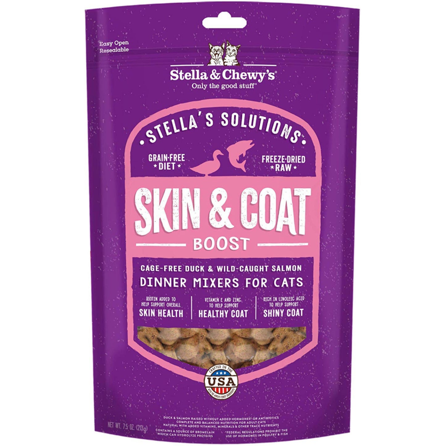 Stella & Chewy's Solutions Skin & Coat Boost Cage Free Duck & Wild Caught Salmon Cat Food Dinner Mixers