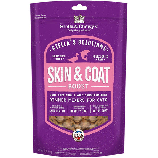 Stella & Chewy's Solutions Skin & Coat Boost Cage Free Duck & Wild Caught Salmon Cat Food Dinner Mixers