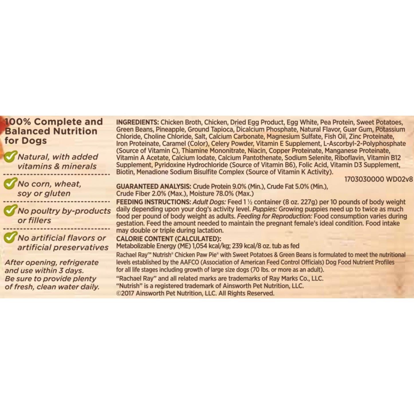 Rachael Ray Nutrish Natural Grain Free Chicken Paw Pie Recipe Wet Dog Food