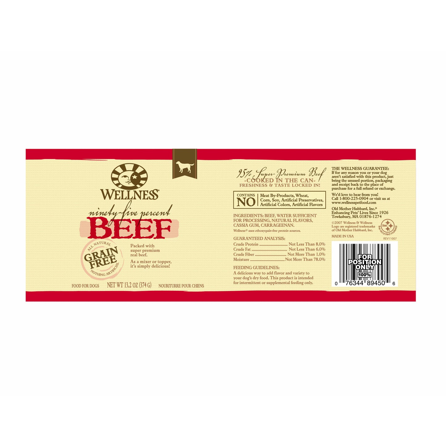 Wellness Natural Grain Free 95% Beef Recipe Adult Wet Canned Dog Food