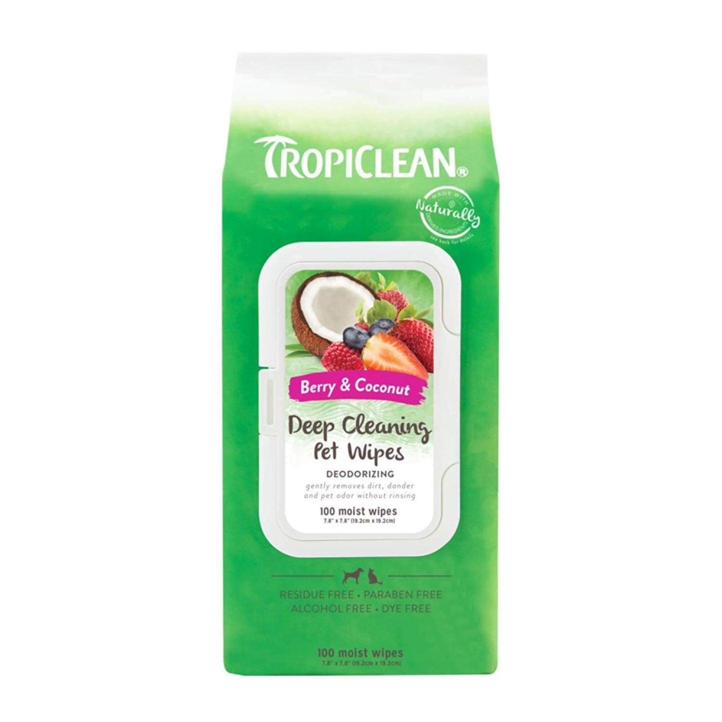 TropiClean Deep Cleaning Berry & Coconut Deodorizing Wipes for Dogs & Cats
