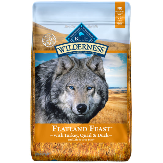 Blue Buffalo Wilderness Grain Free Flatland Feast Turkey, Quail, & Duck Recipe Natural Dry Dog Food