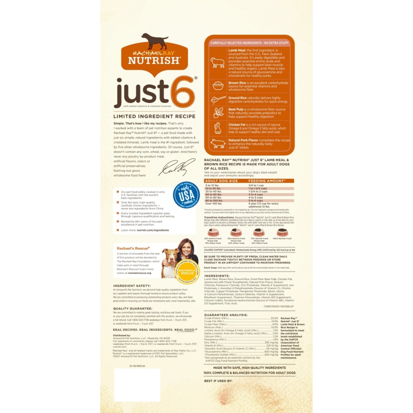Rachael Ray Nutrish Just 6 Limited Ingredient Diet Lamb Meal & Brown Rice Recipe Dry Dog Food