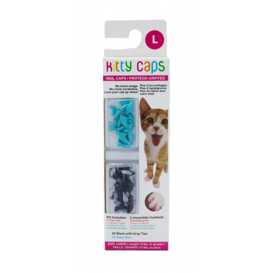 Kitty Caps Nail Caps Black With Gray Tips and Baby Blue 40 Count