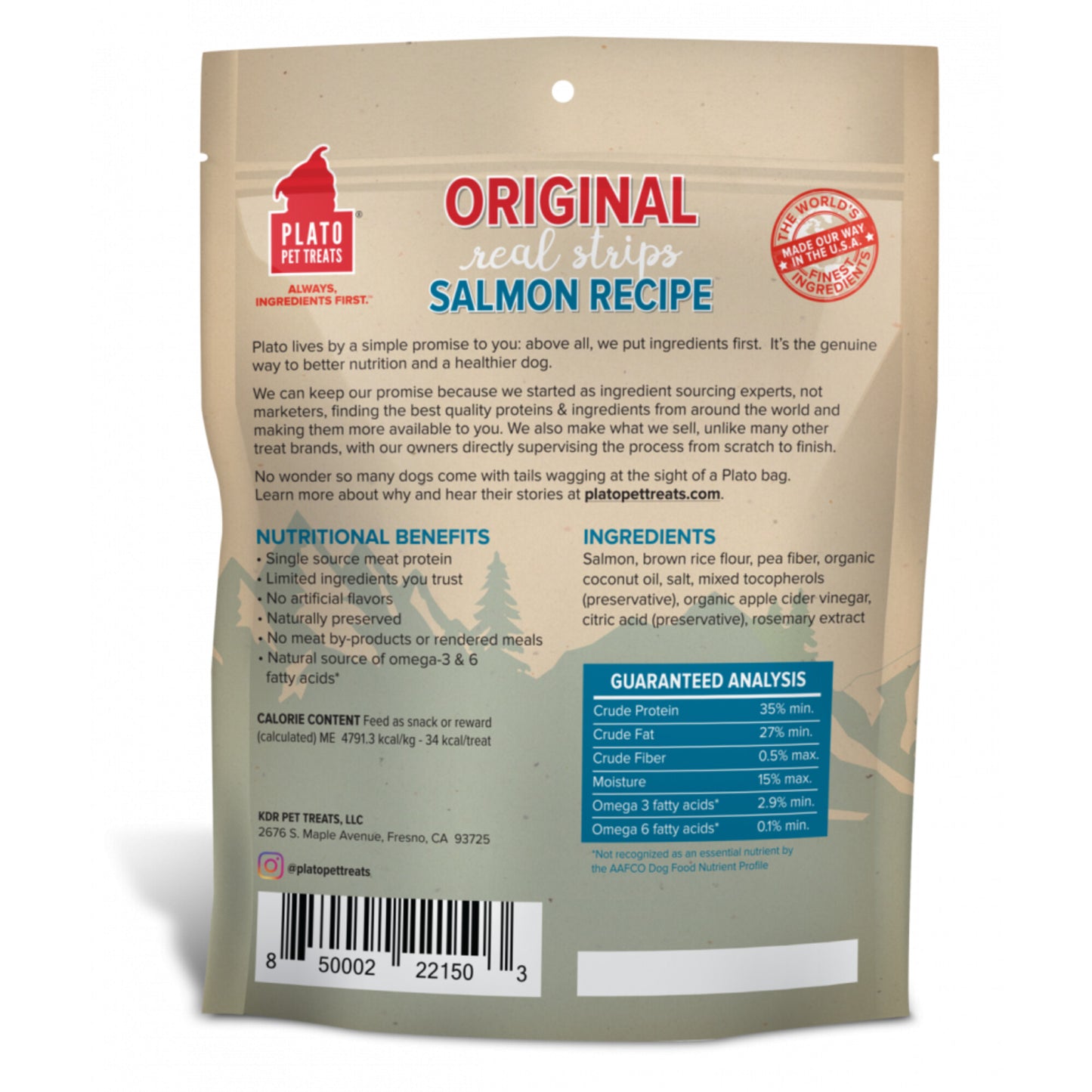 Plato All Natural Salmon Strips Dog Treats