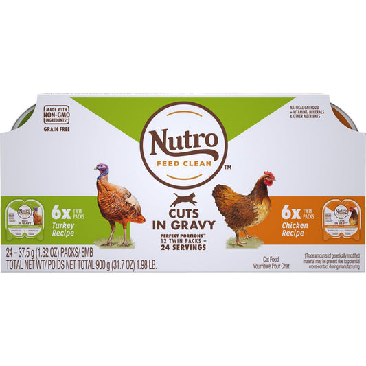 Nutro Perfect Portions Grain Free Chicken and Turkey Cuts in Gravy Wet Cat Food Tray Variety Pack
