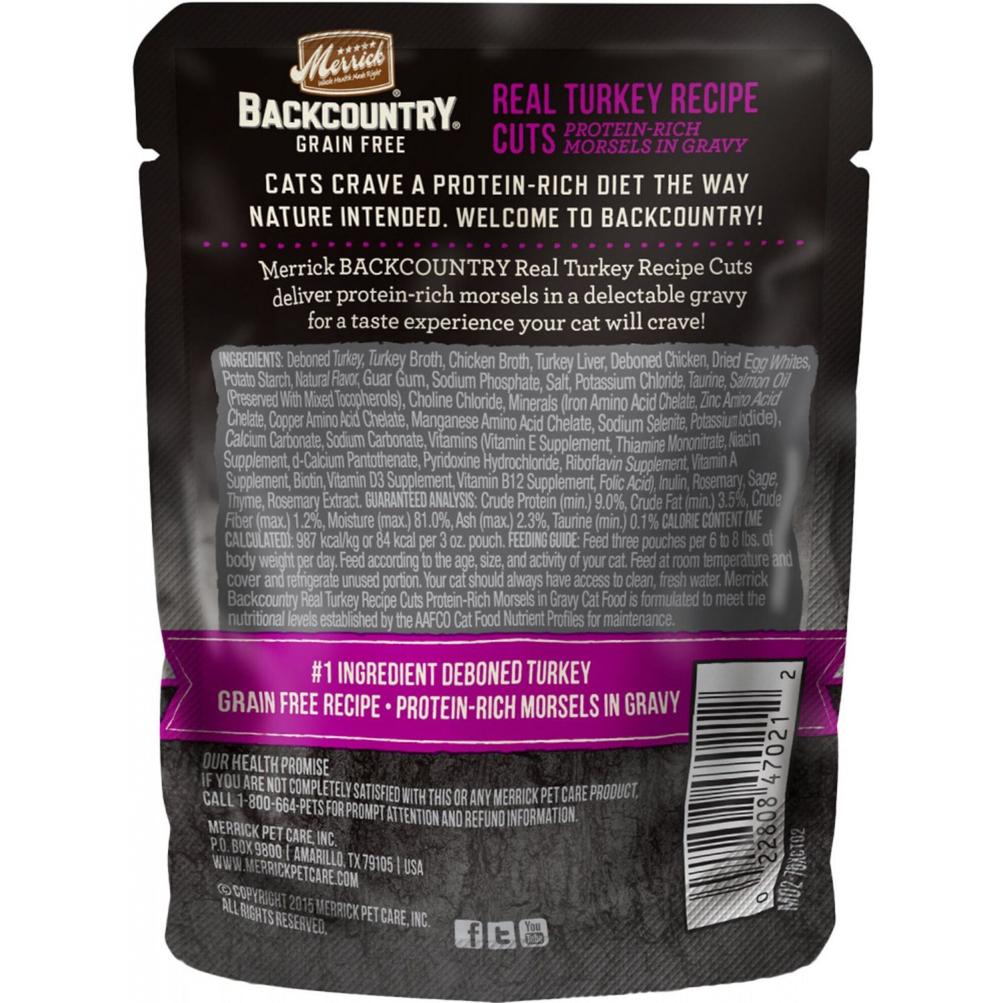 Merrick Backcountry Grain Free Real Turkey Cuts Recipe Cat Food Pouch