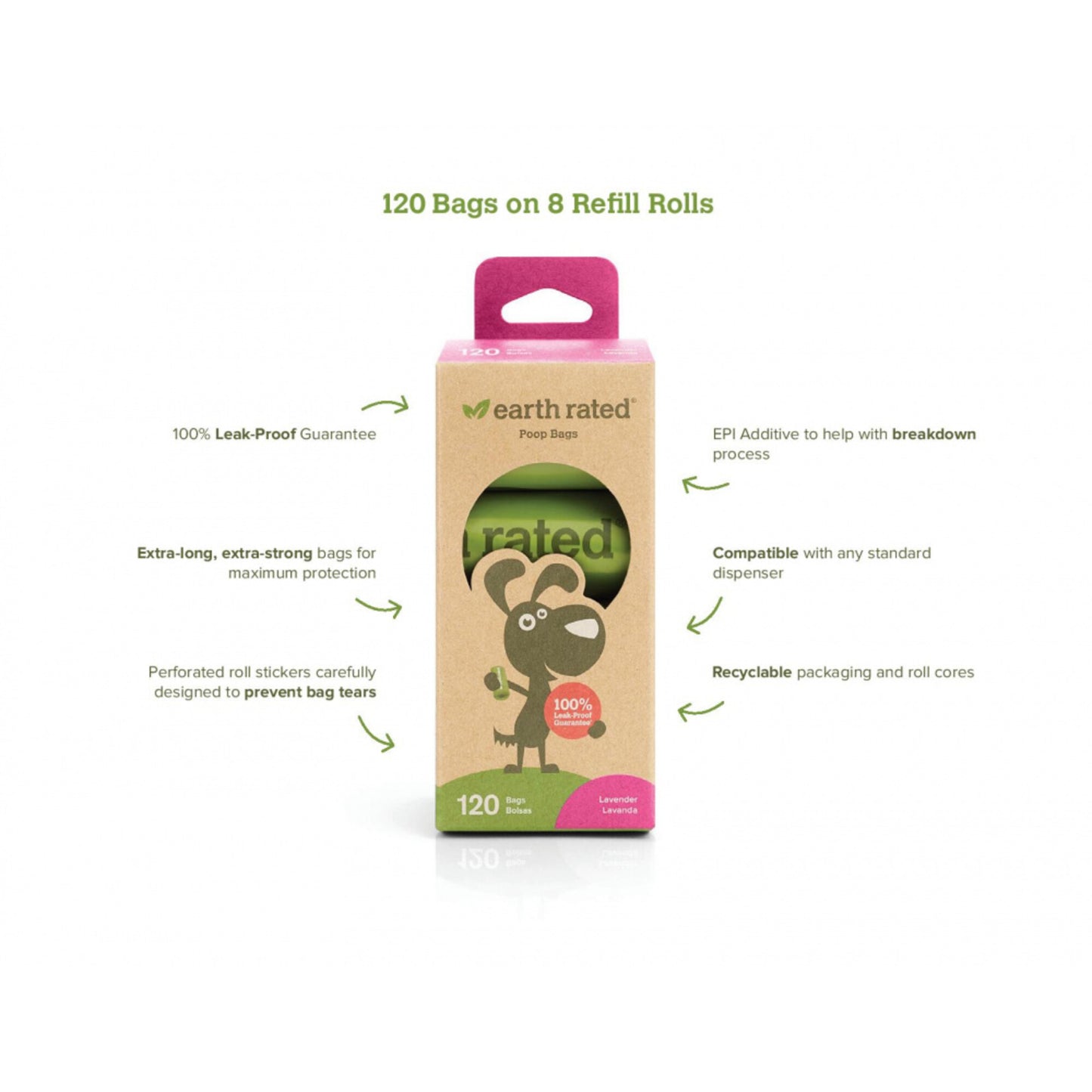 Earth Rated Refill Rolls Lavender Scented Waste Bags - 120 Count