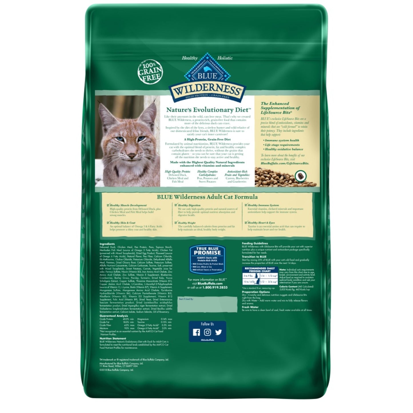 Blue Buffalo Wilderness Grain Free Natural Duck High Protein Recipe Dry Cat Food