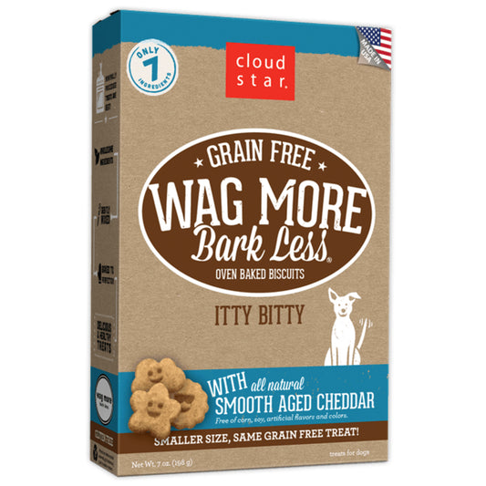 Cloud Star Wag More Bark Less Oven Baked Grain Free Itty Bitty Smooth Aged Cheddar Dog Treats