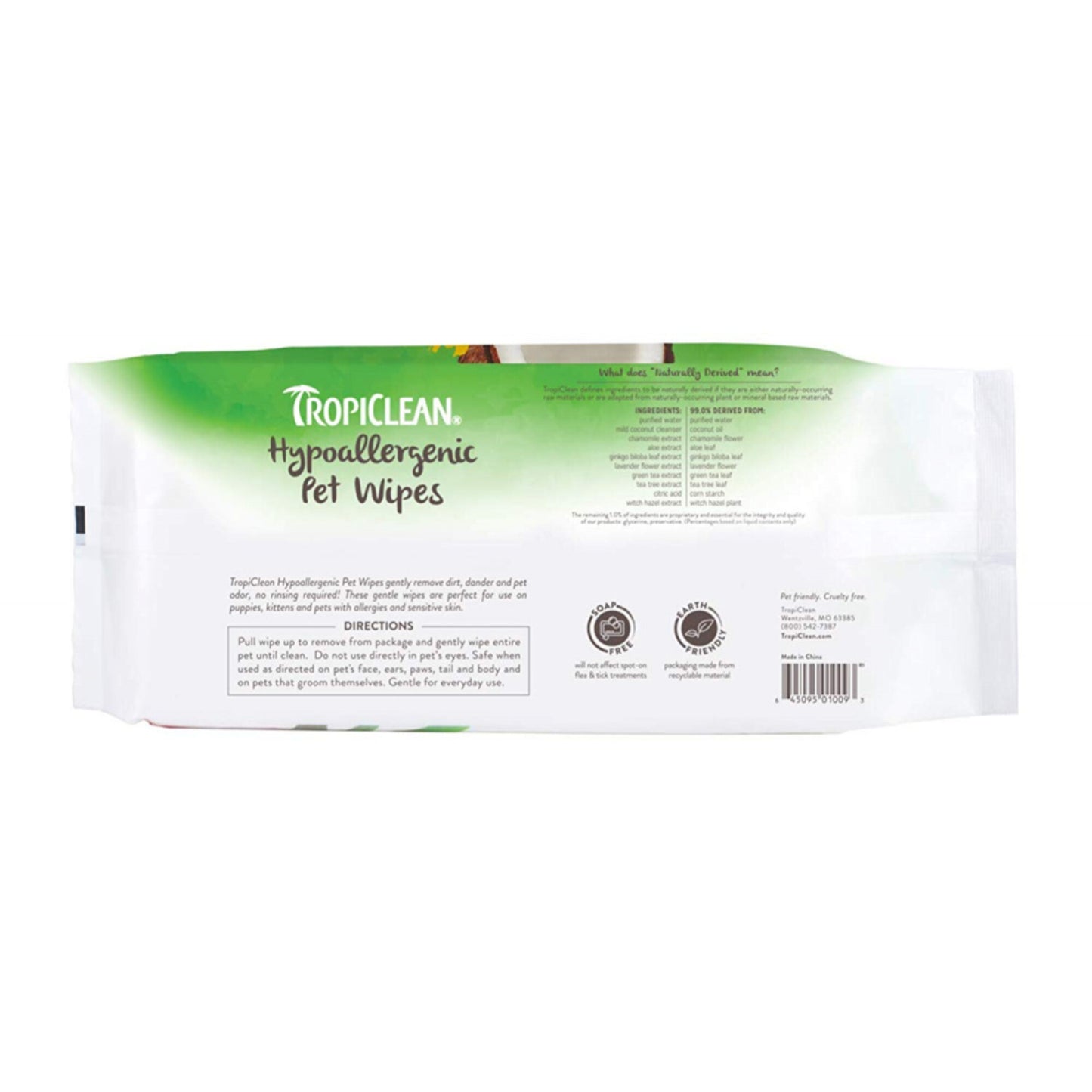 TropiClean Hypo Allergenic Deodorizing Bath Wipes for Dogs and Cats